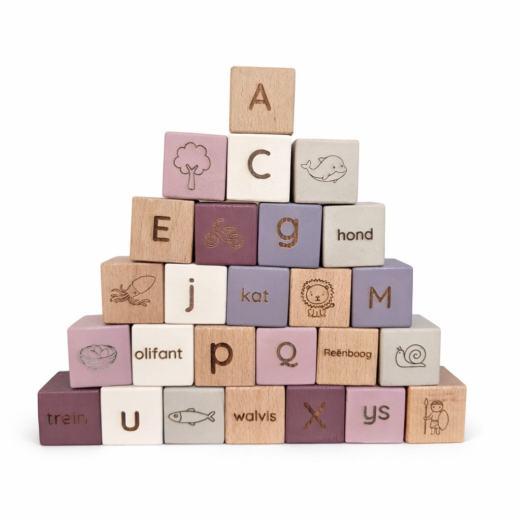 Beech Wood Alphabet Building Blocks (A–Z)
