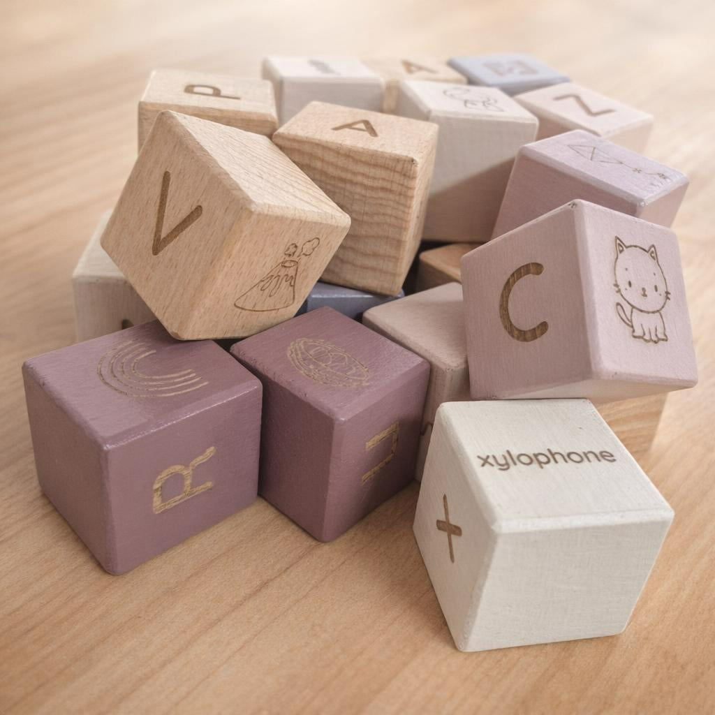 Beech Wood Alphabet Building Blocks (A–Z)