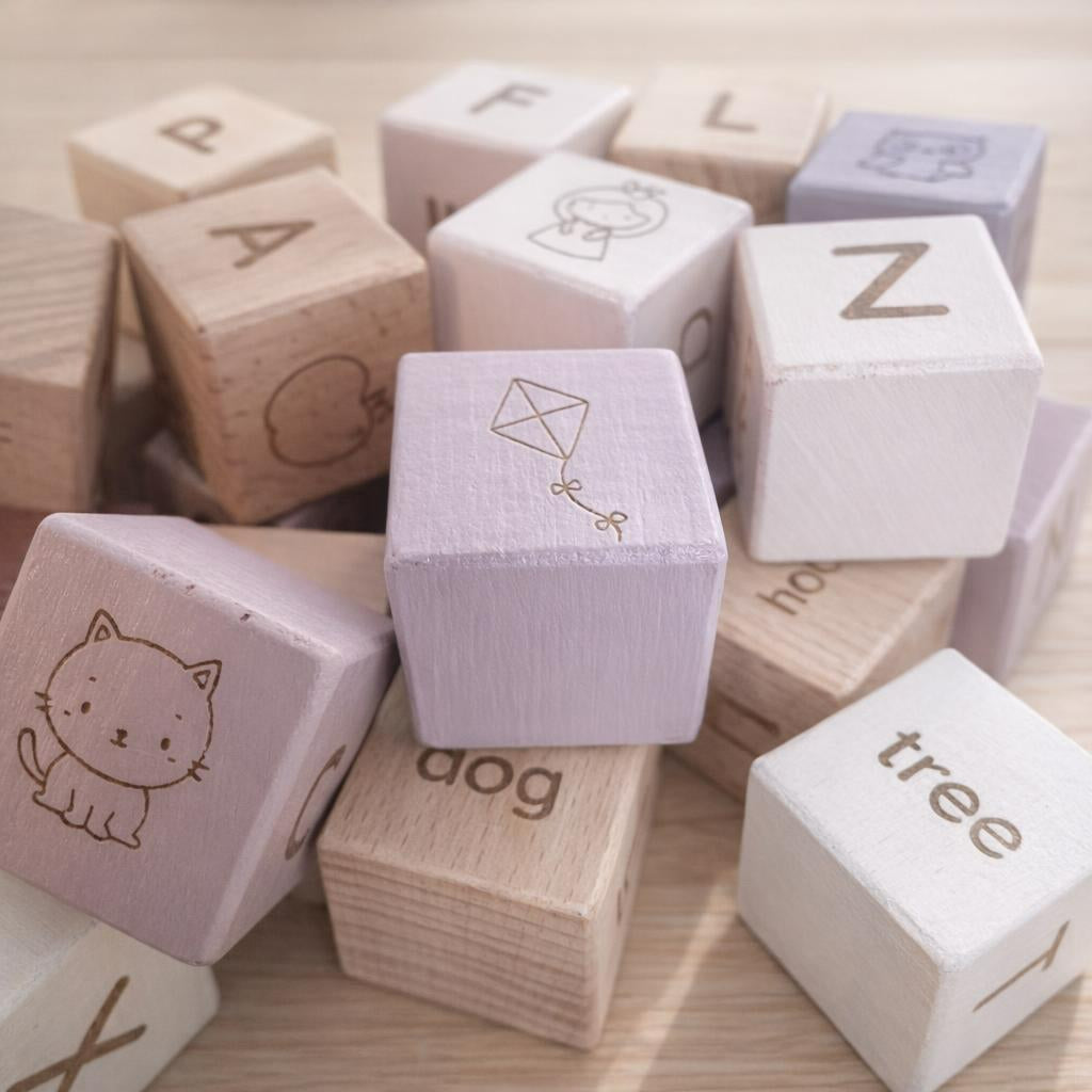 Beech Wood Alphabet Building Blocks (A–Z)