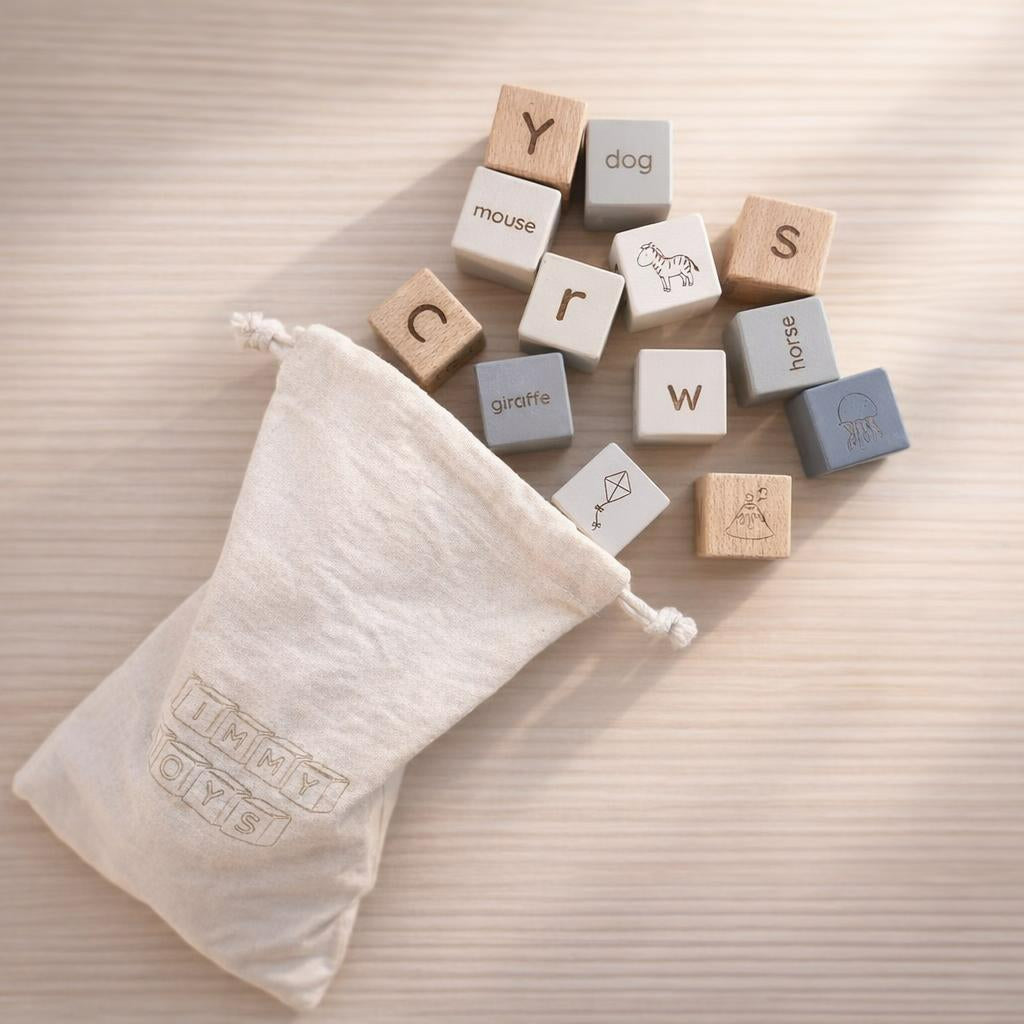Beech Wood Alphabet Building Blocks (A–Z)