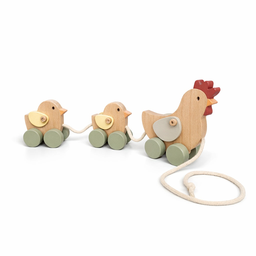 Wooden Pull-Along Toy Chicken Family