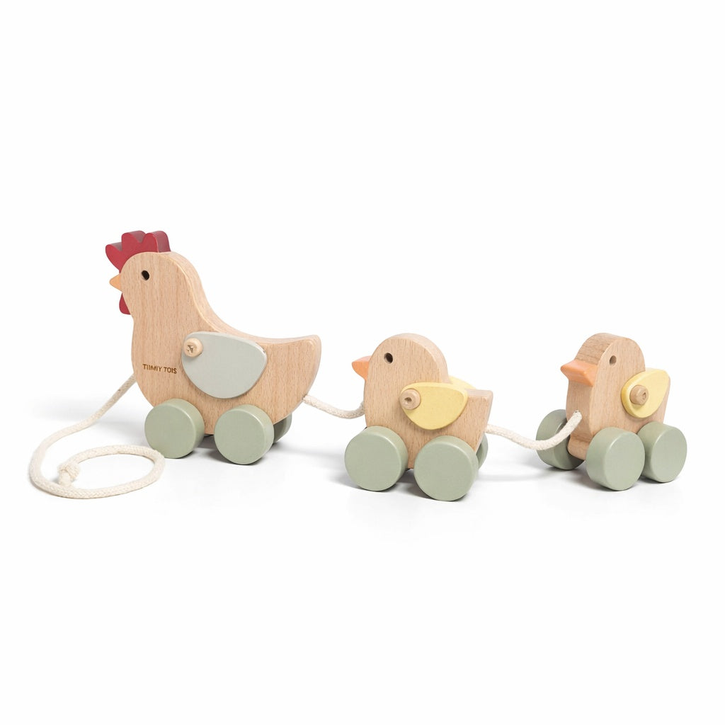 Wooden Pull-Along Toy Chicken Family