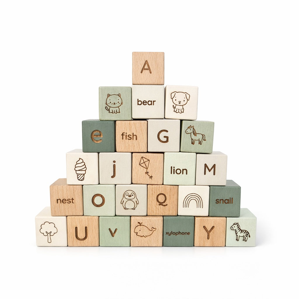 Beech Wood Alphabet Building Blocks (A–Z) – Timmy Toys
