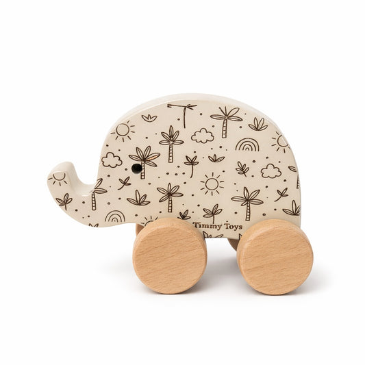 Handmade Wooden Elephant Toy on Wheels – Daisy & Safari Nursery Toy