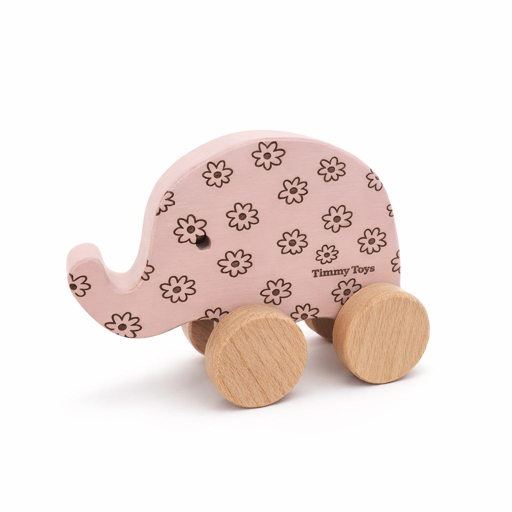 Handmade Wooden Elephant Toy on Wheels – Daisy & Safari Nursery Toy