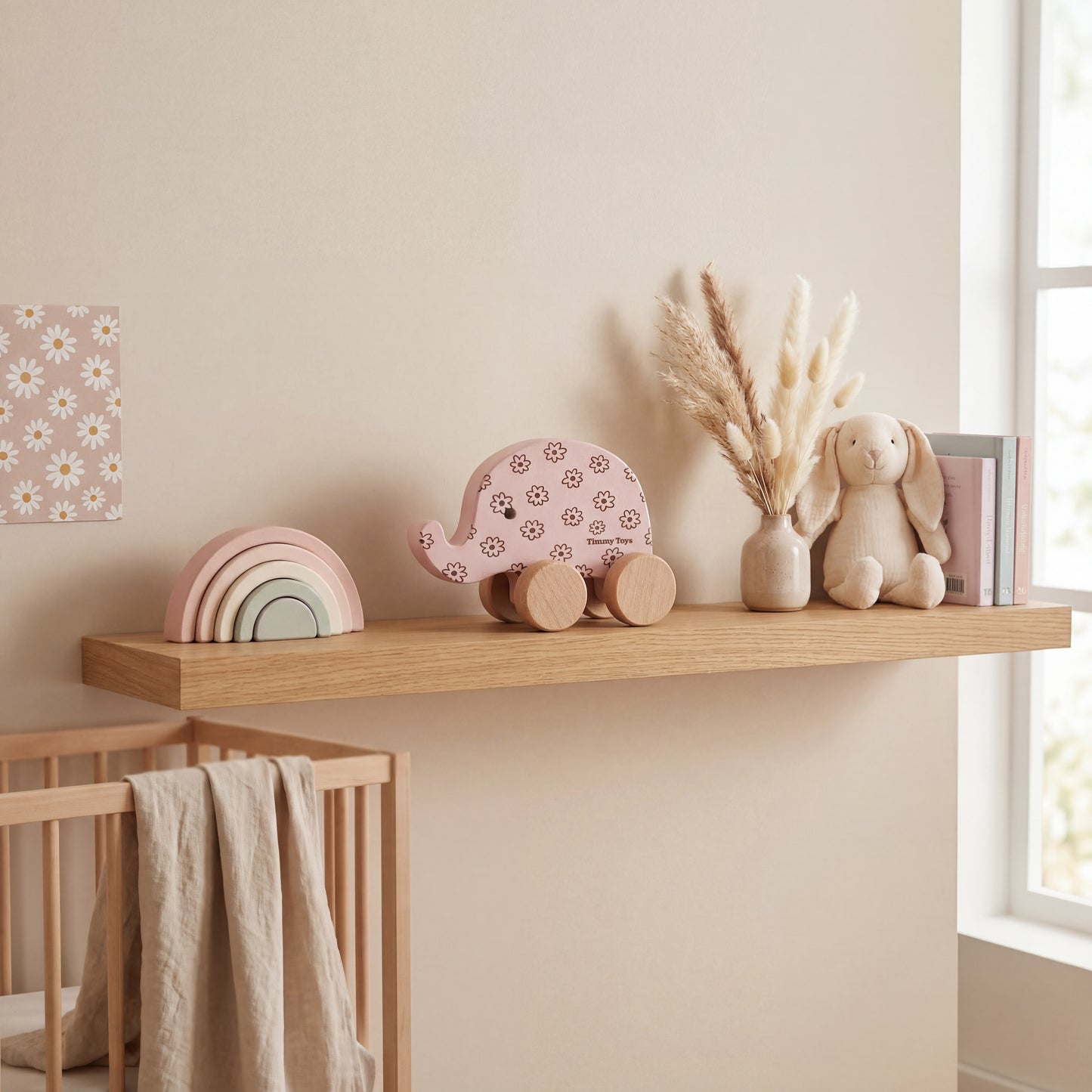 Handmade Wooden Elephant Toy on Wheels – Daisy & Safari Nursery Toy