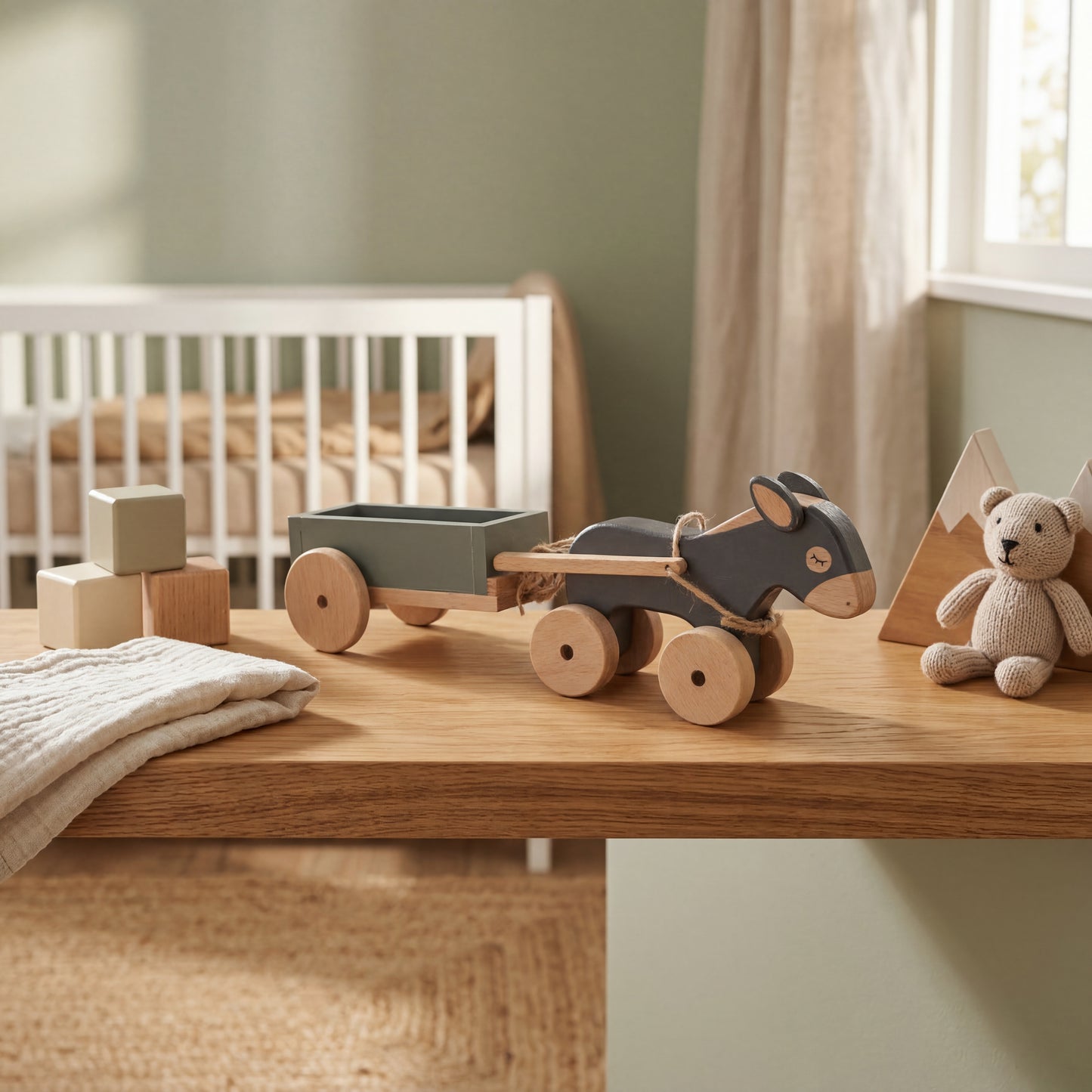 Wooden Donkey & Cart Toy