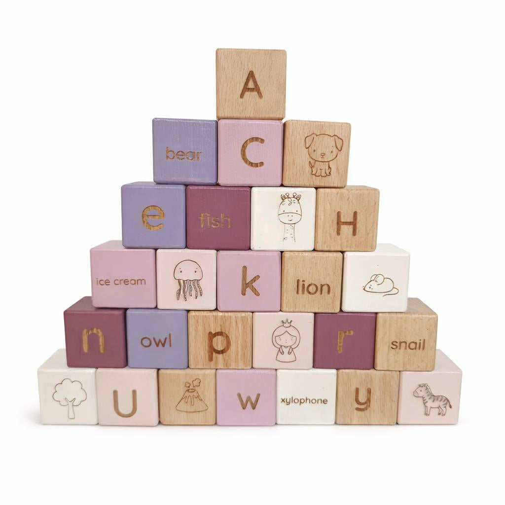 Beech Wood Alphabet Building Blocks (A–Z)