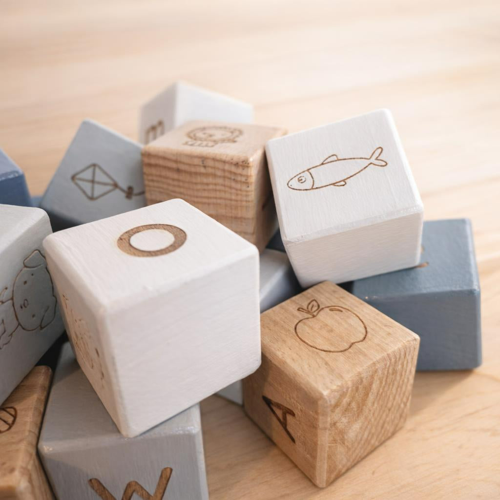 Beech Wood Alphabet Building Blocks (A–Z)