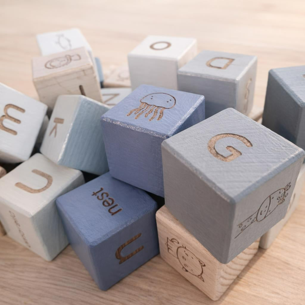 Beech Wood Alphabet Building Blocks (A–Z)