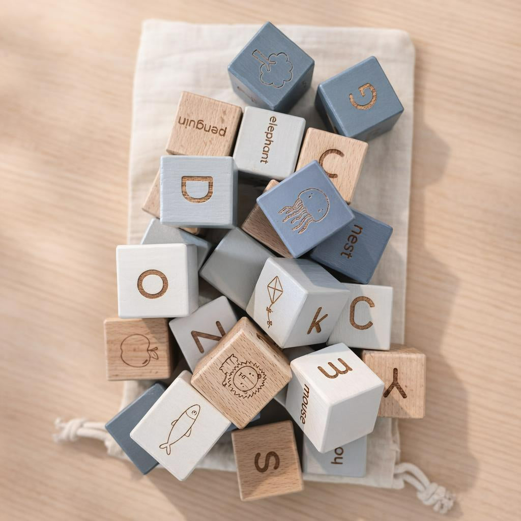 Beech Wood Alphabet Building Blocks (A–Z)