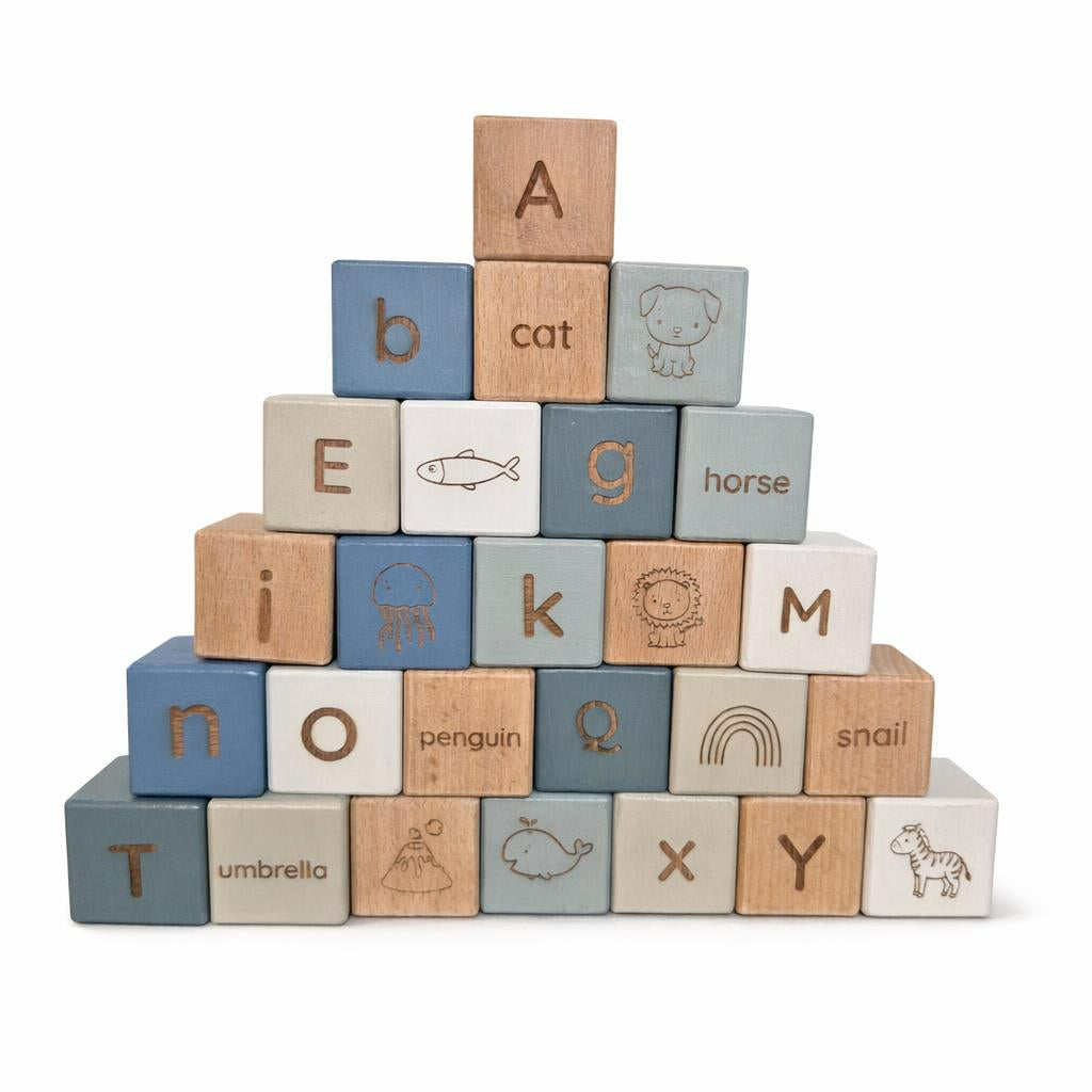 Beech Wood Alphabet Building Blocks (A–Z)